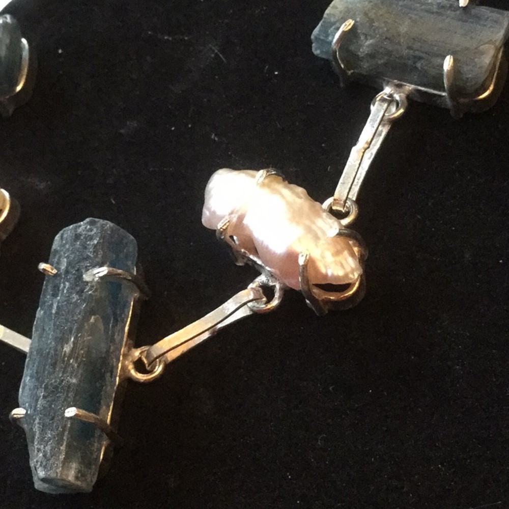 Unique Genuine Kyanite & Natural Pearls Bracelet - Picture 2 of 8